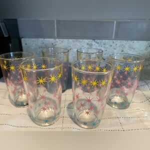 Hazel Atlas Atomic Starburst juice glasses set of 6 Mid century Modern